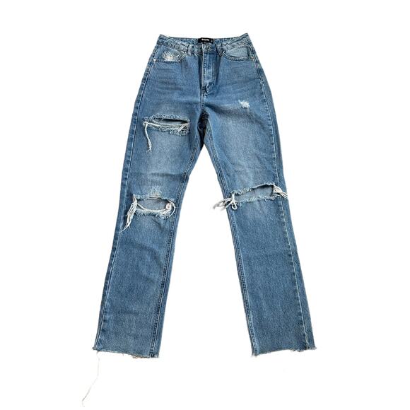Missguided High Waisted Raw Hem Straight Leg Jeans Size 0 - Picture 1 of 5
